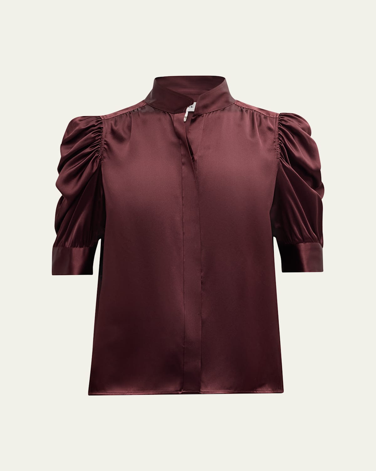 Shop Frame Gillian Silk Ruched Sleeve Top In Wine