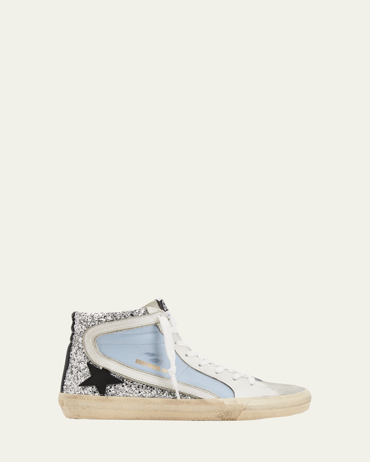 Golden Goose Slide Genuine Calf Hair High Top Sneaker In Blue/silver/taupe/bl
