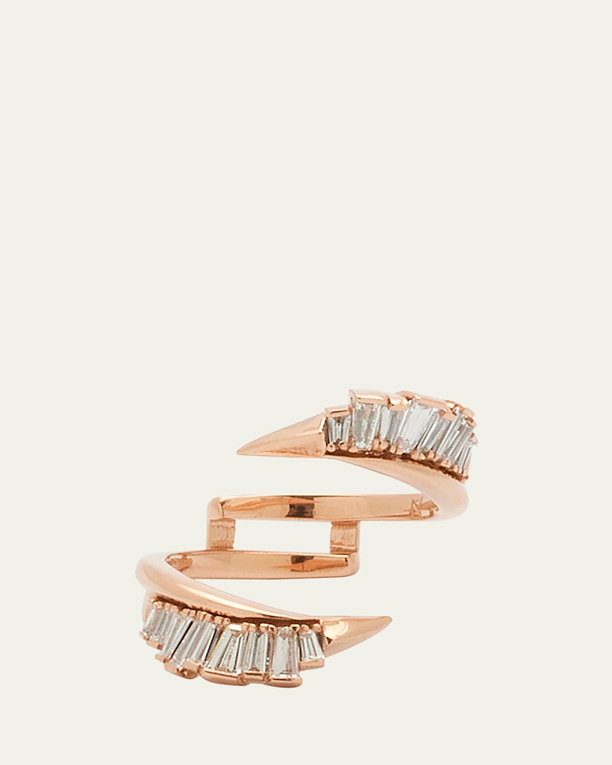 Ruched Open Coil Ring Guard with White Diamonds and 20K Rose Gold, Size 6.5