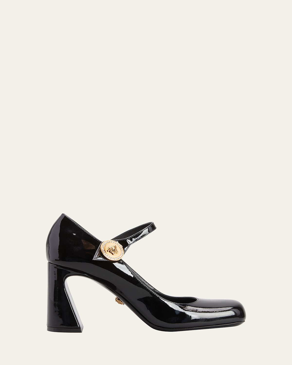 Versace Patent Mary Jane Buckle Pumps In Black- Gold