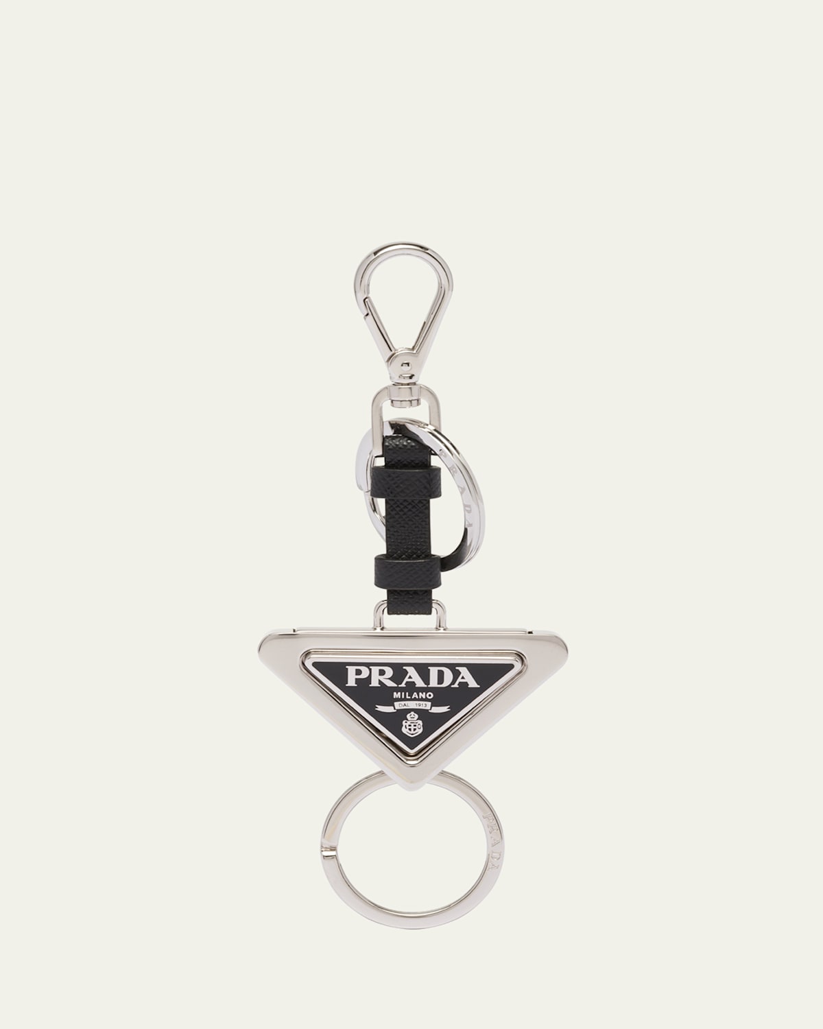 Prada Dividable Leather And Metal Keychain In F0h76 Acciaio Nero