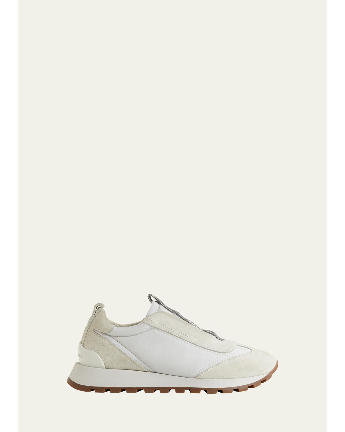 Mixed Leather Slip-On Runner Sneakers
