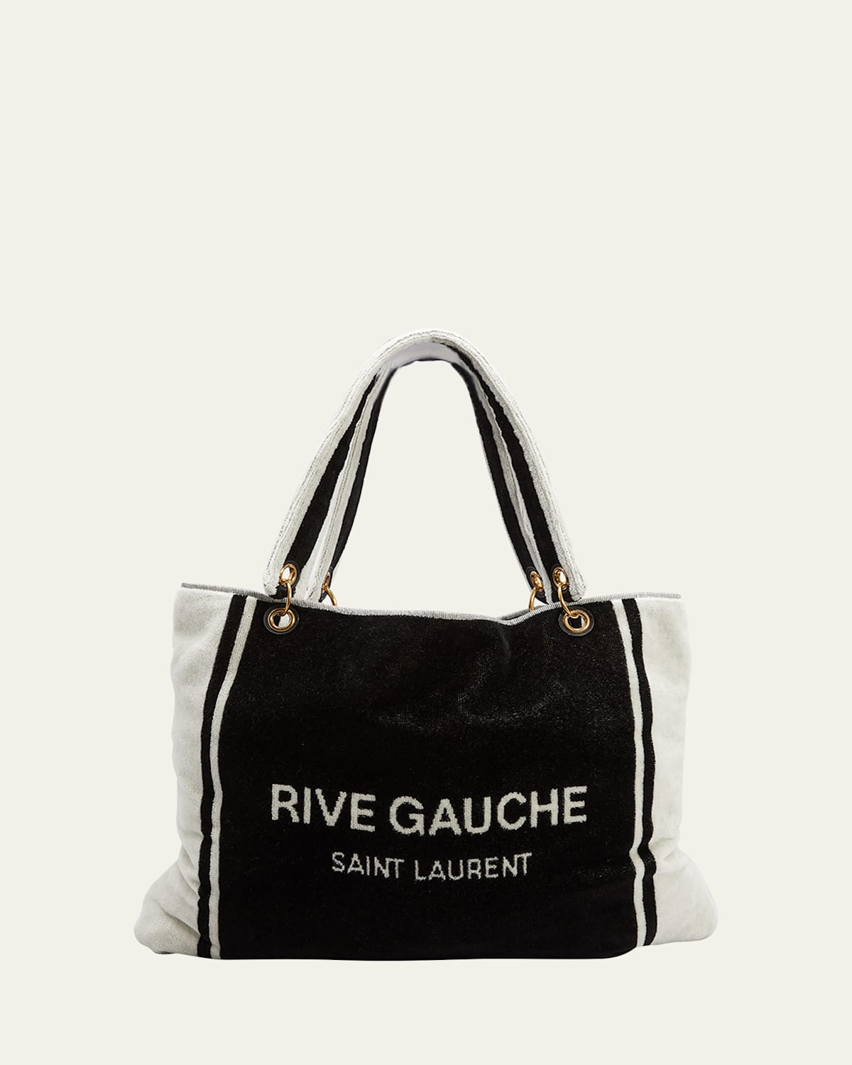 Saint Laurent Rive Gauche Towel Tote Bag In Black/white