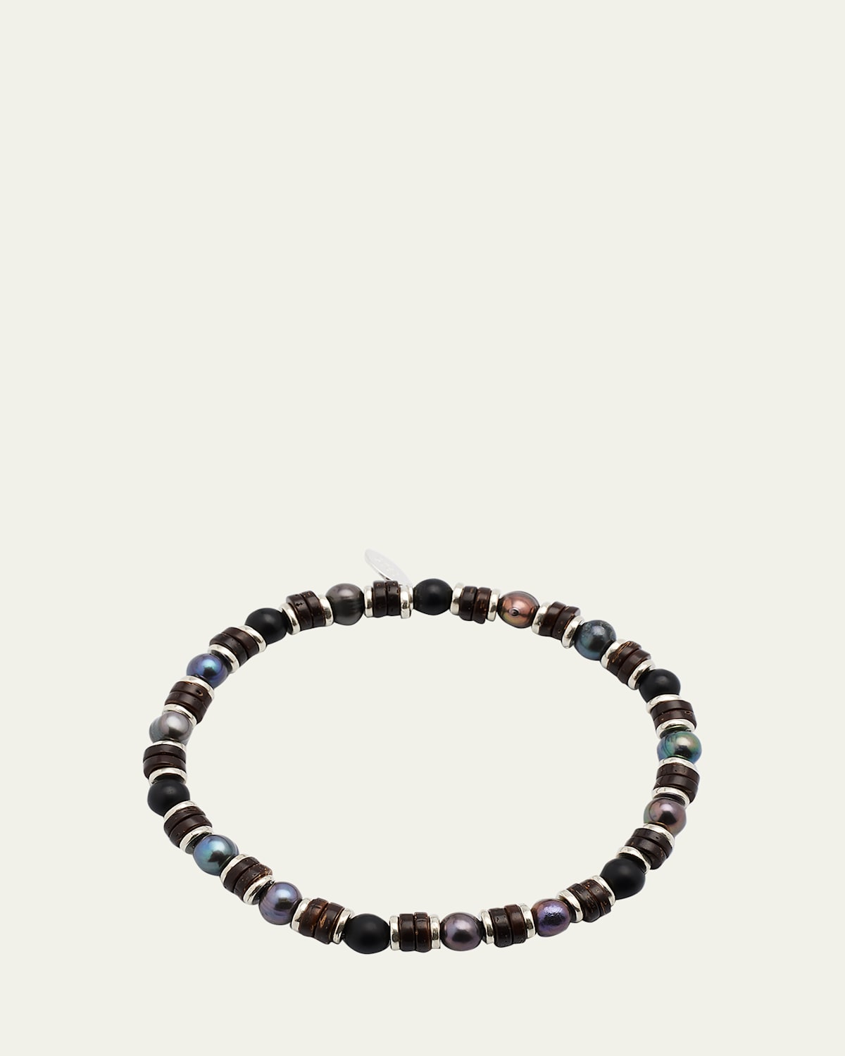 Men's Grey Freshwater Pearl and Agate Beaded Bracelet