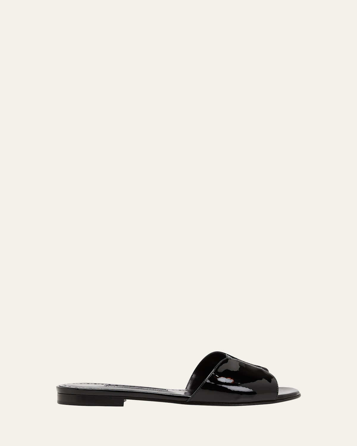 Manolo Blahnik Patent Calfskin Flat Sandals In Black