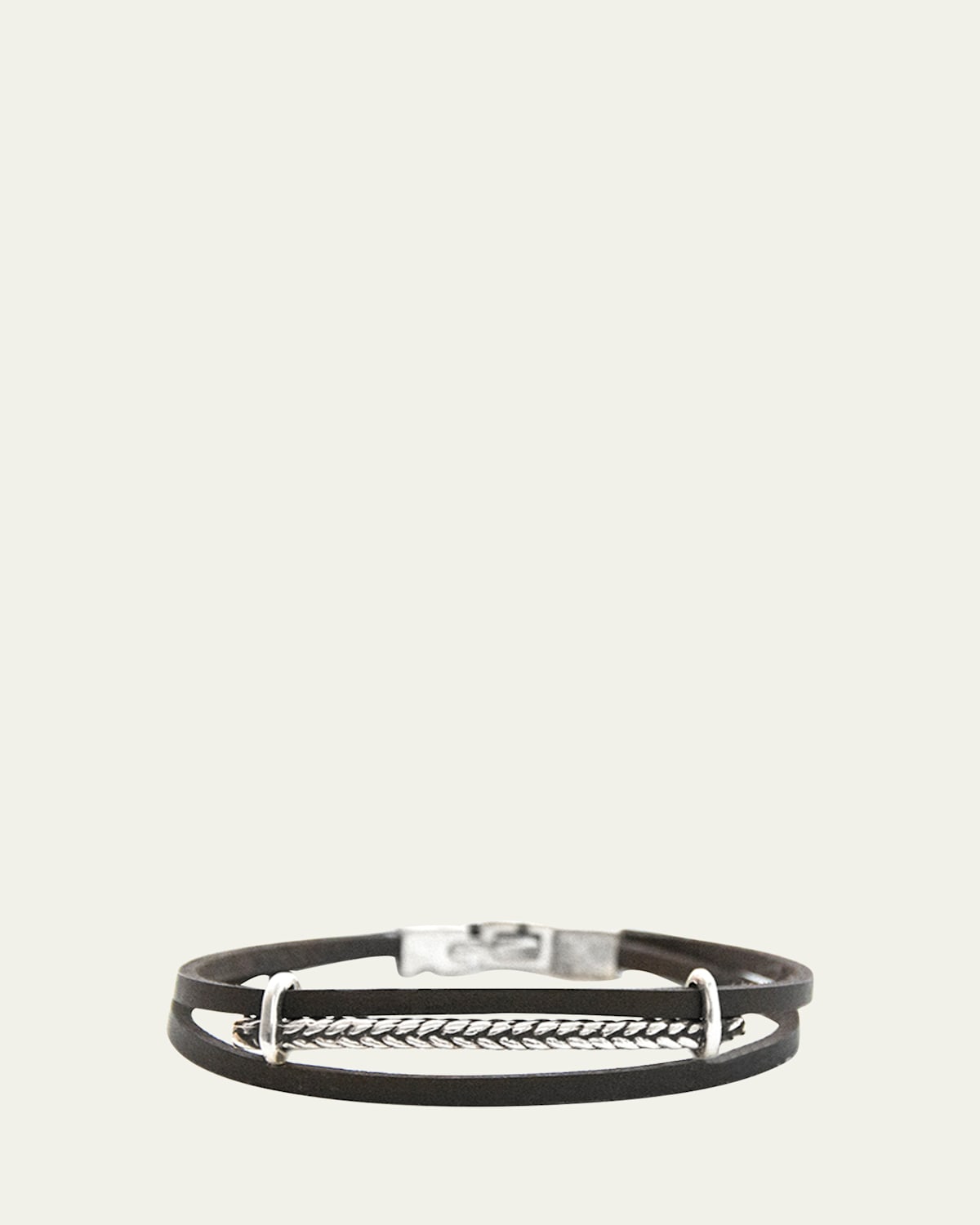 Men's Middleton Double Wrap Leather Bracelet with Silver Bar