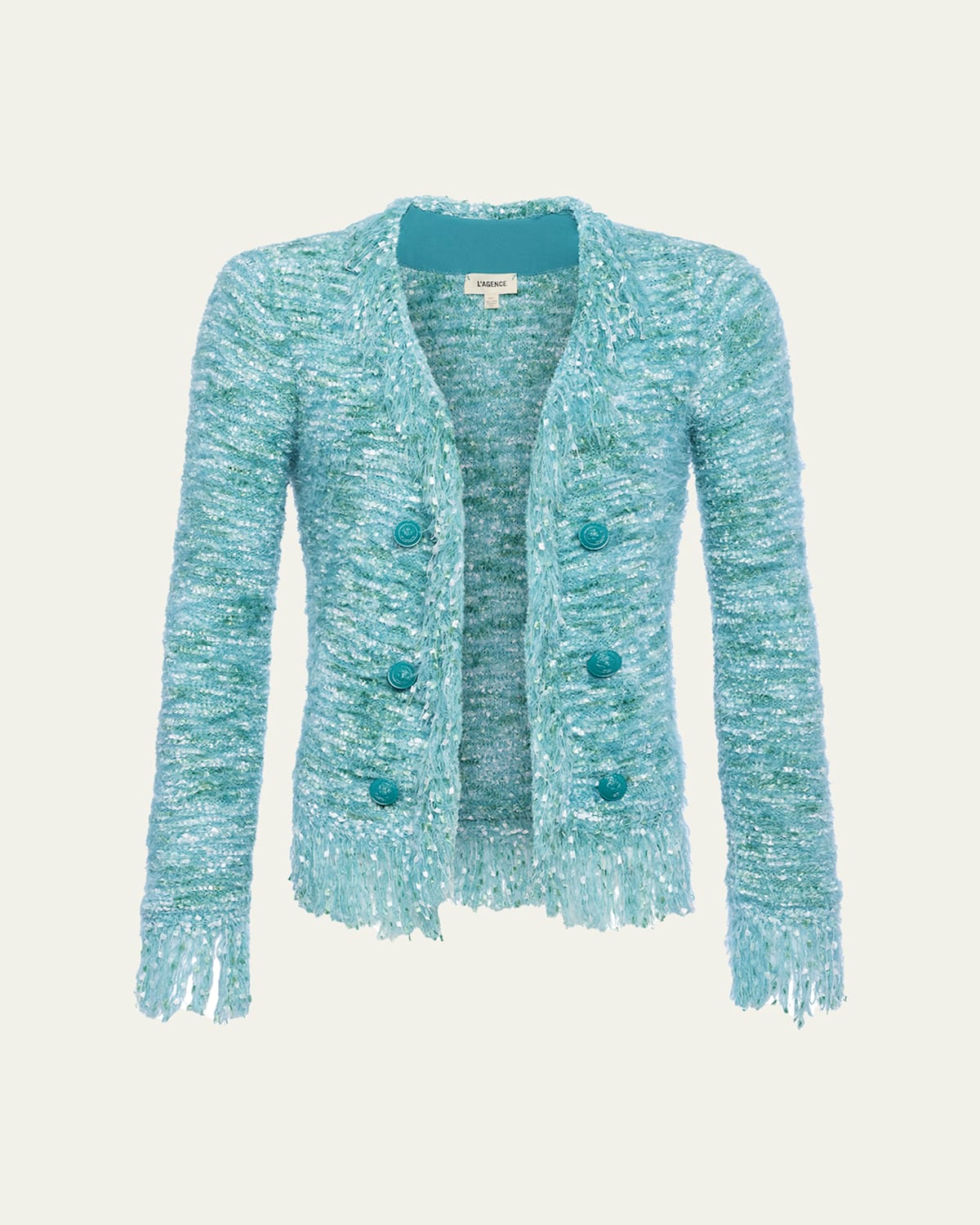 Shop L Agence Azure Fuzzy Cardigan Blazer In Jade Multi