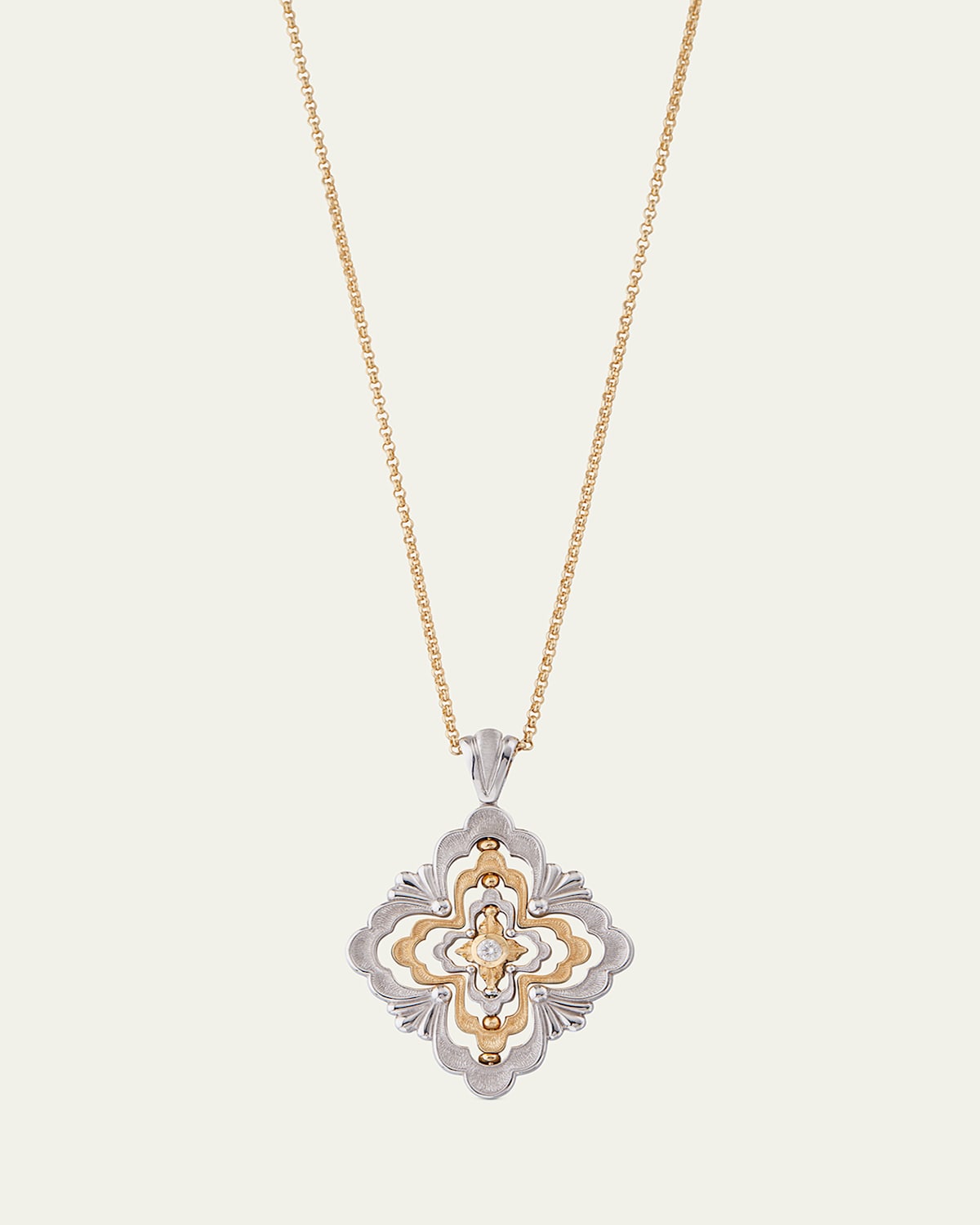Buccellati Iconica Diamond 18K White Gold and Yellow Gold Pendant Necklace
