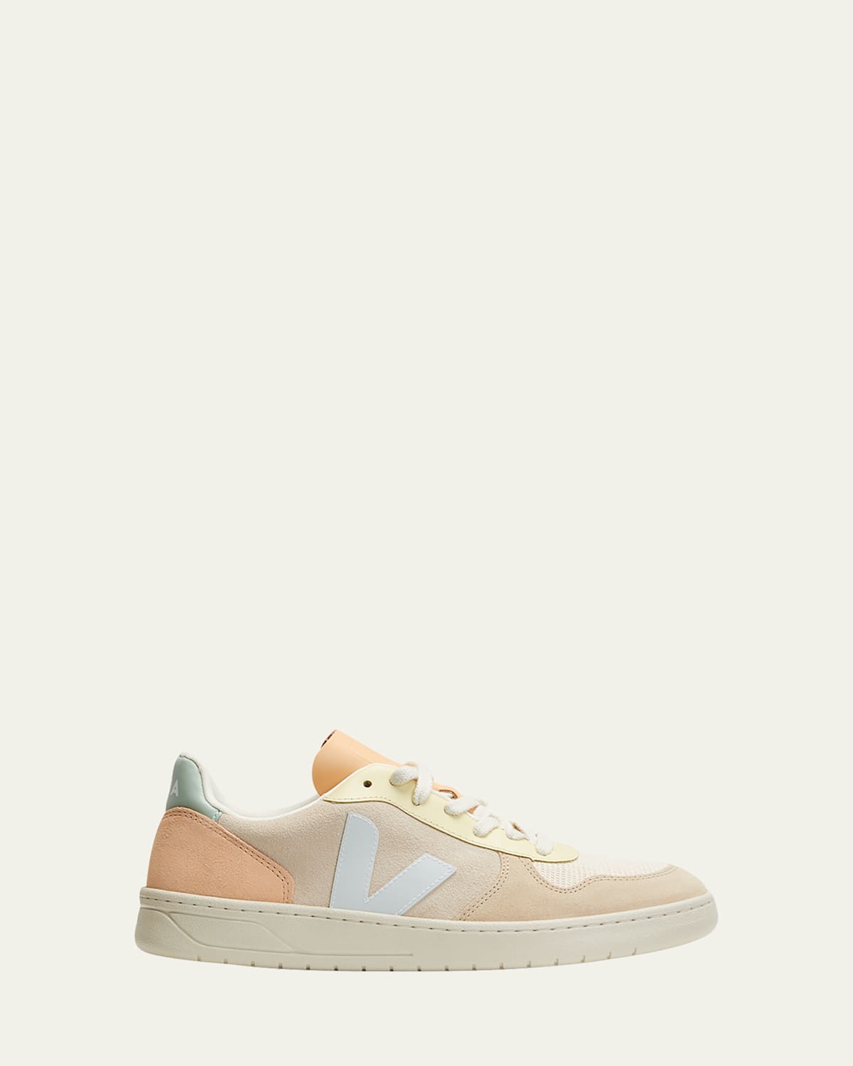 Veja V 10 Mix Leather Low-top Sneakers In Sable Menthol Multico