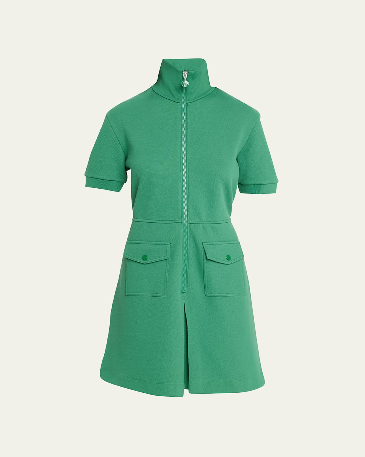 Moncler Short-sleeve Stand-collar Polo Dress In Medium Green