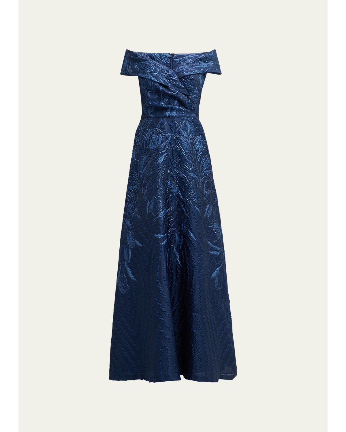 Off-Shoulder Metallic Jacquard Gown