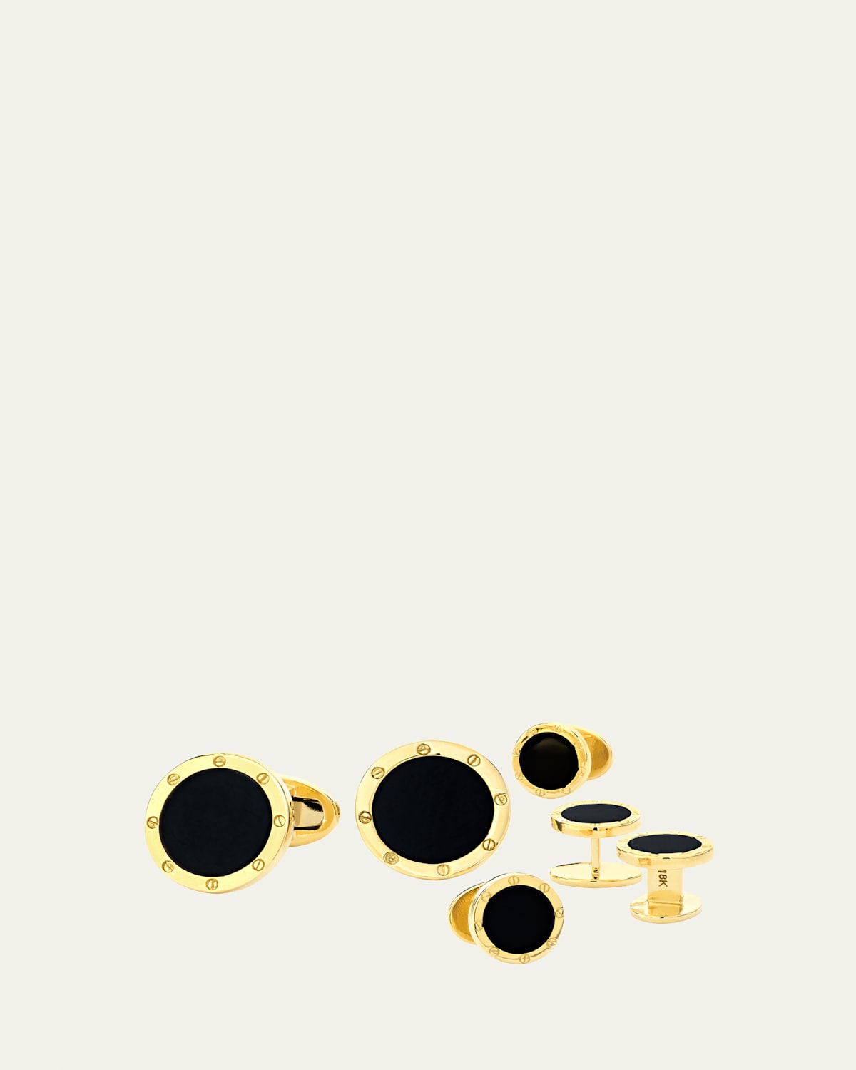 Men's 18K Yellow Gold and Black Onyx Cufflink Stud Set