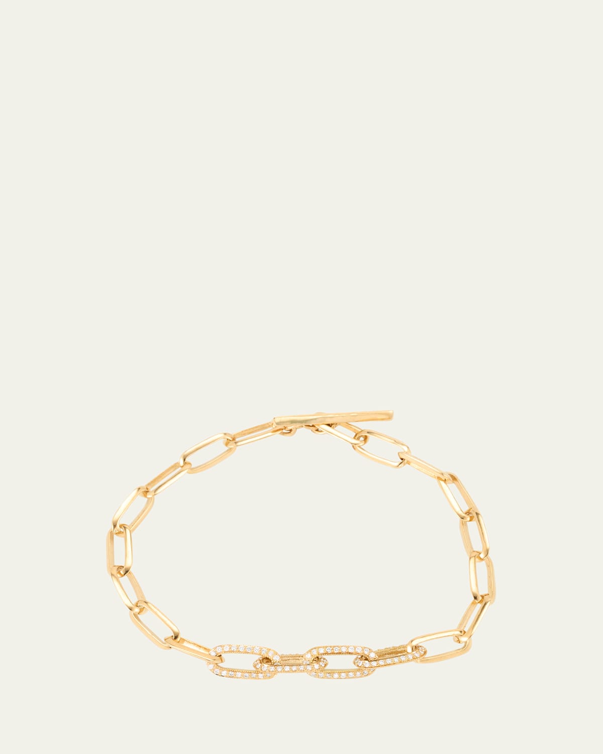 Knife Edge Oval Link Bracelet with Half Pave Diamond Links