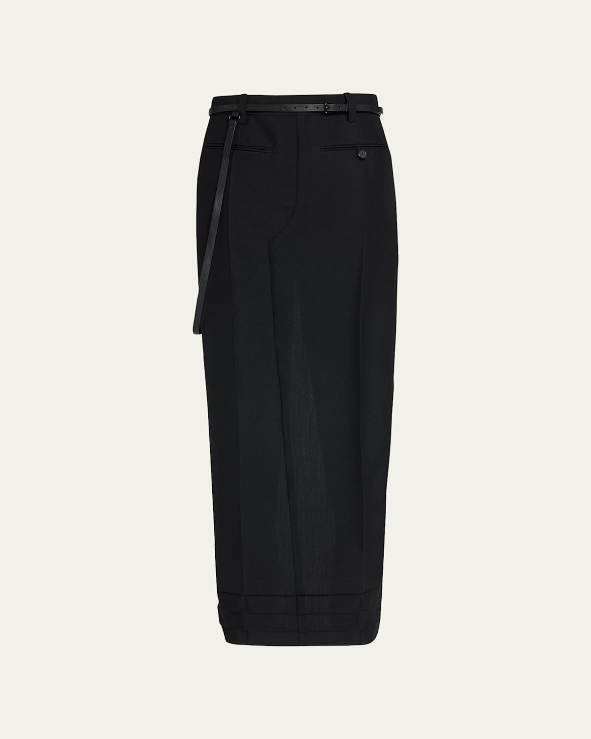 Long Trouser Skirt with Skinny Leather Belt
