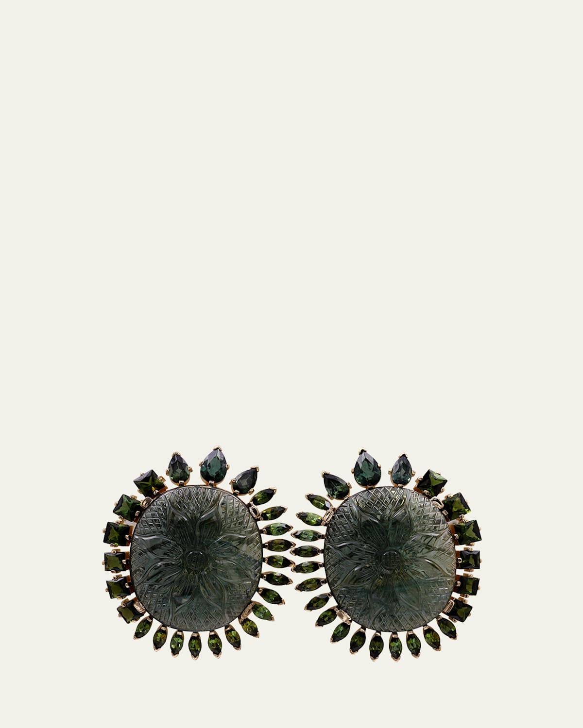 Hand Carved and Faceted Green Tourmaline Earrings in 18K Gold