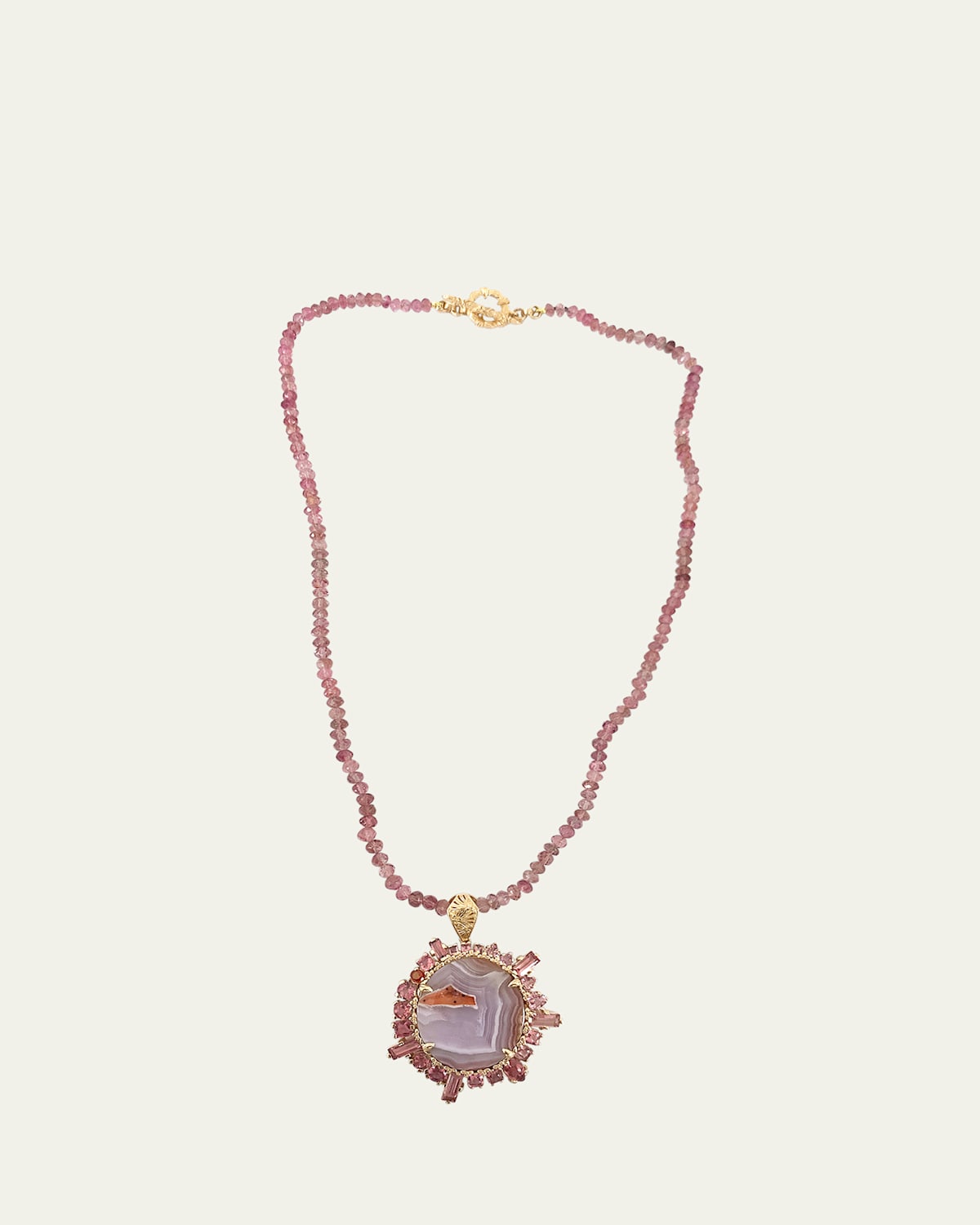 Laguna Agate and Sapphire Pendant on Tourmaline Bead Necklace in 18K Gold