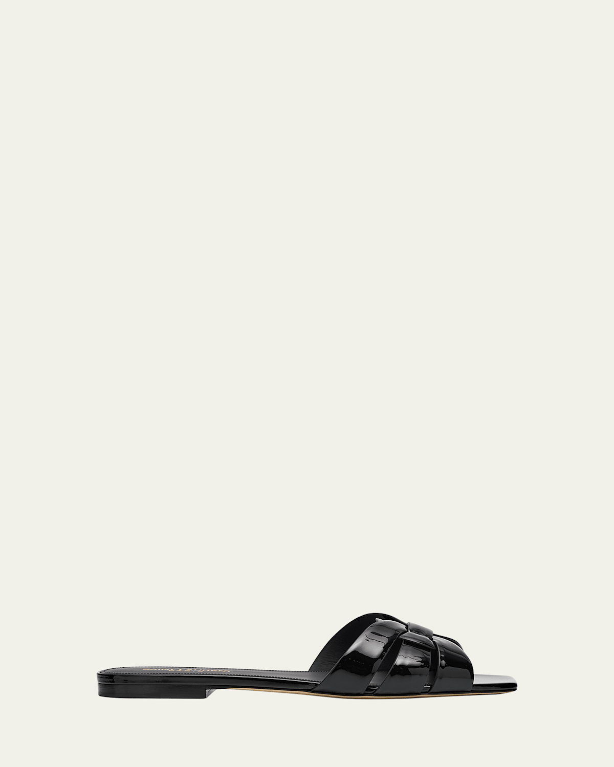 Saint Laurent Nu Pieds Woven Patent Flat Sandals In Black