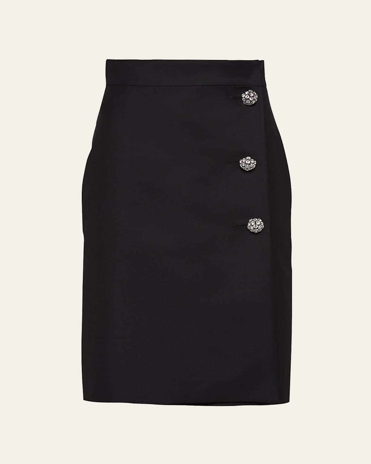 Prada Kid Mohair Skirt With Jeweled Buttons In Nero