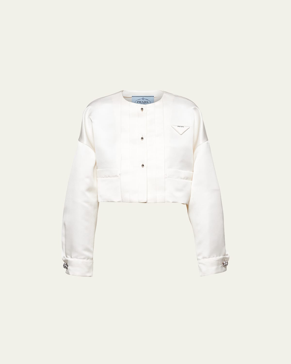Prada Double Satin Cropped Jacket In Bianco