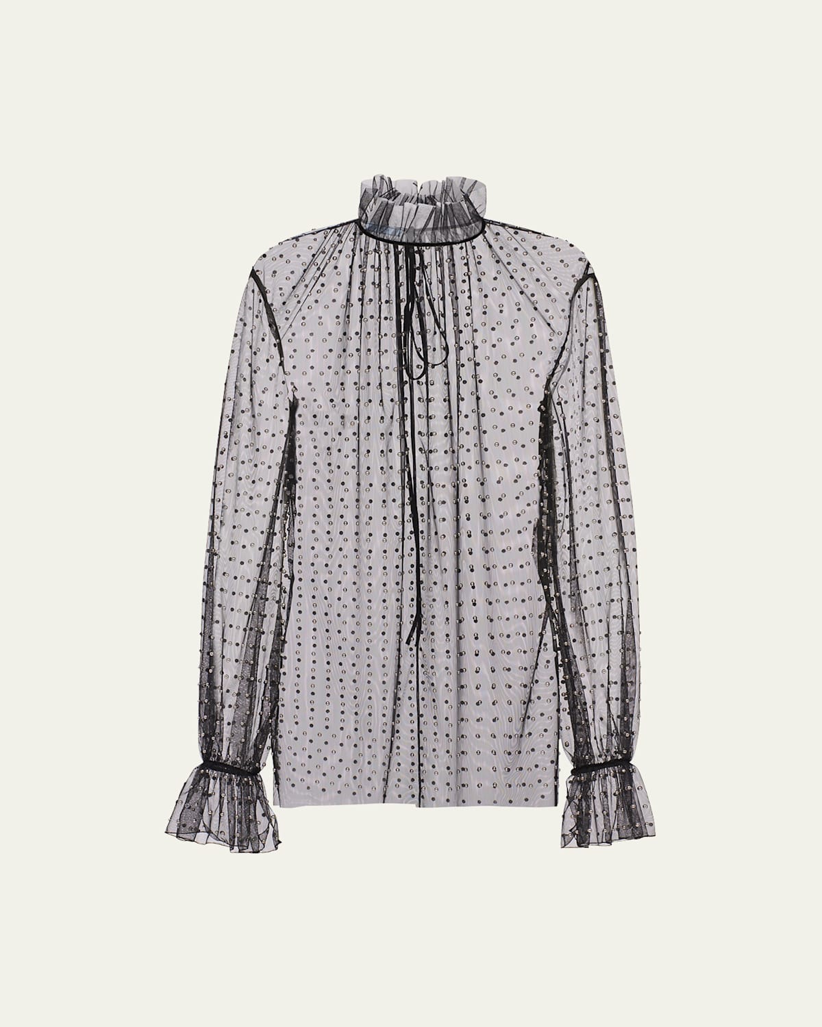 Prada Stud-embellished Tulle Blouse In Nero