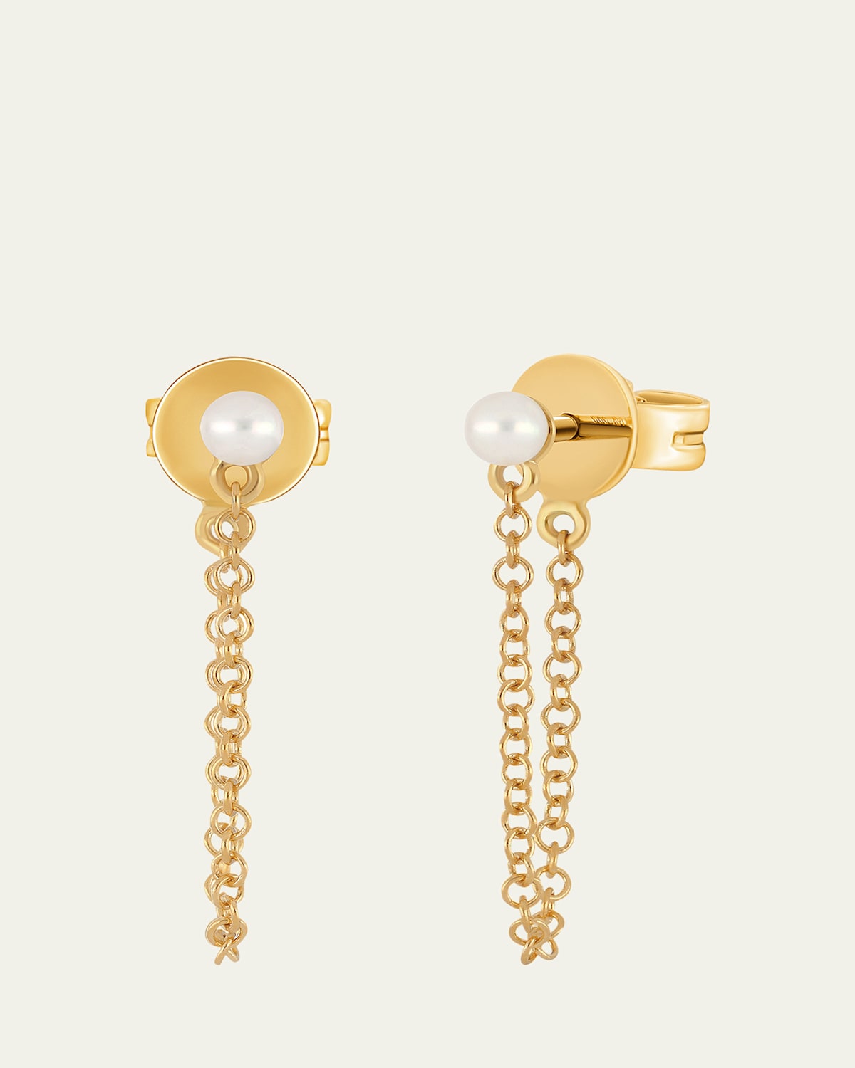 EF Collection 14K Yellow Gold Chain Pearl Stud Earrings