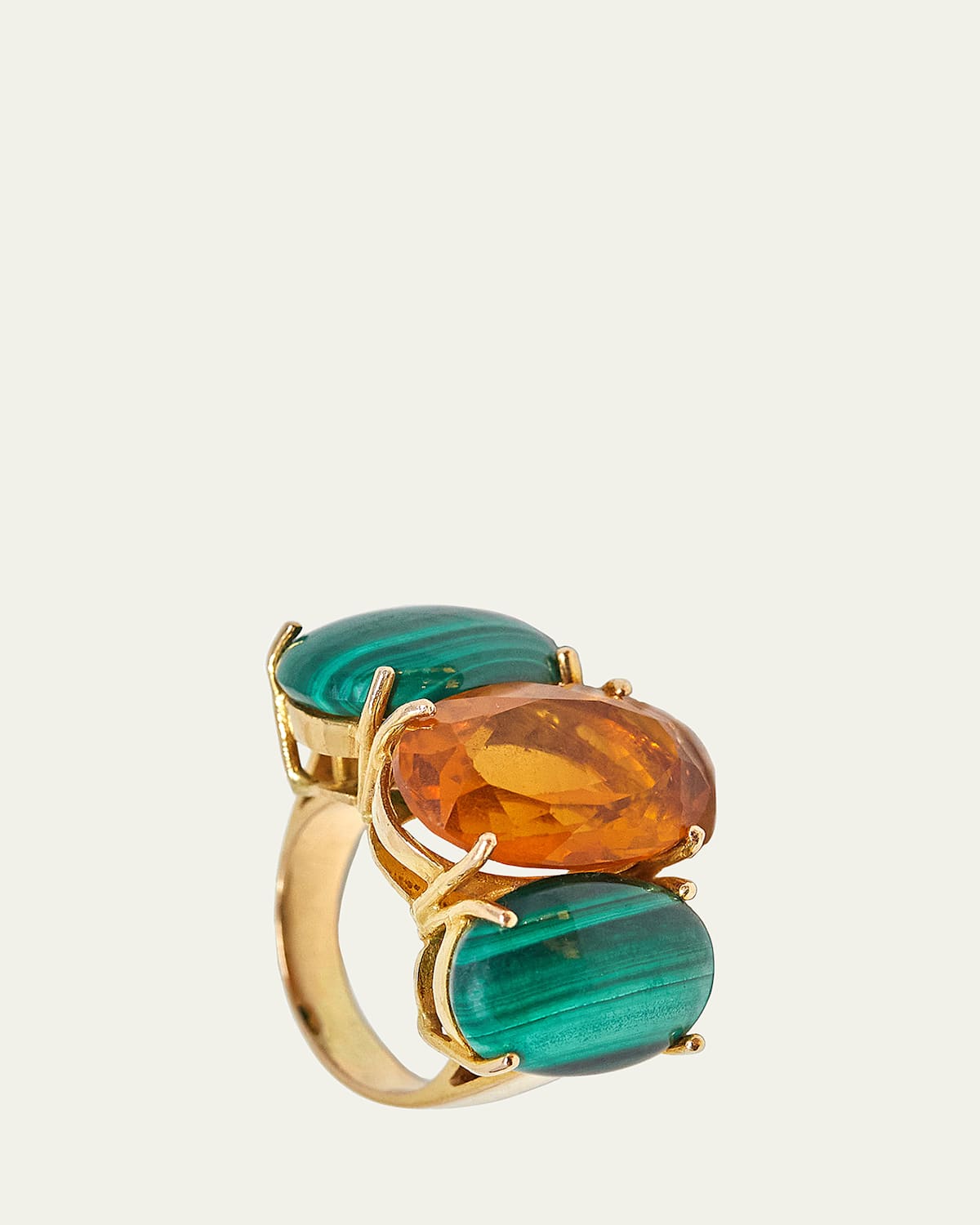 18k Yellow Gold Citrine Quartz Malachite Trilogy Ring