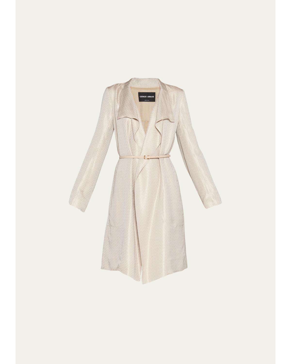 Belted Metallic Wrap Coat