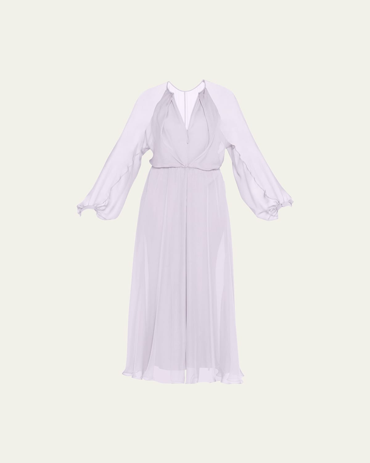 Giorgio Armani Zip-front Long-sleeve Silk Chiffon Layered Gown In Lilac