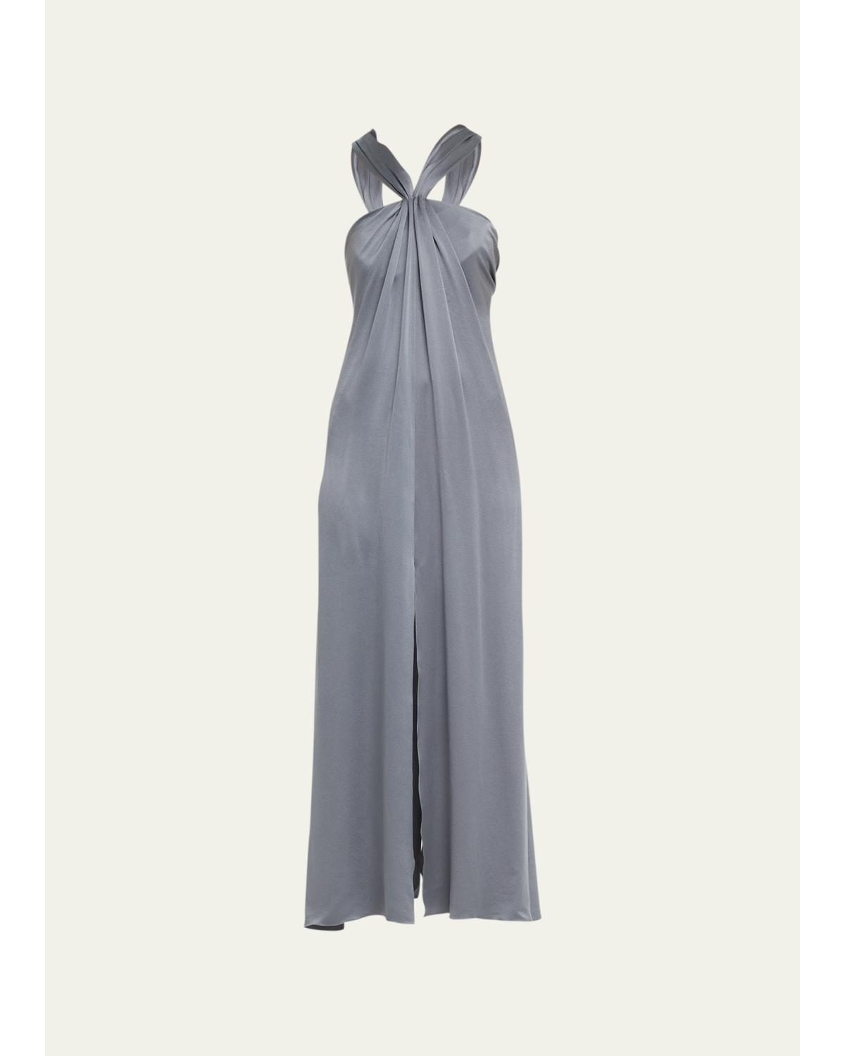 Gathered Halter Silk Gown