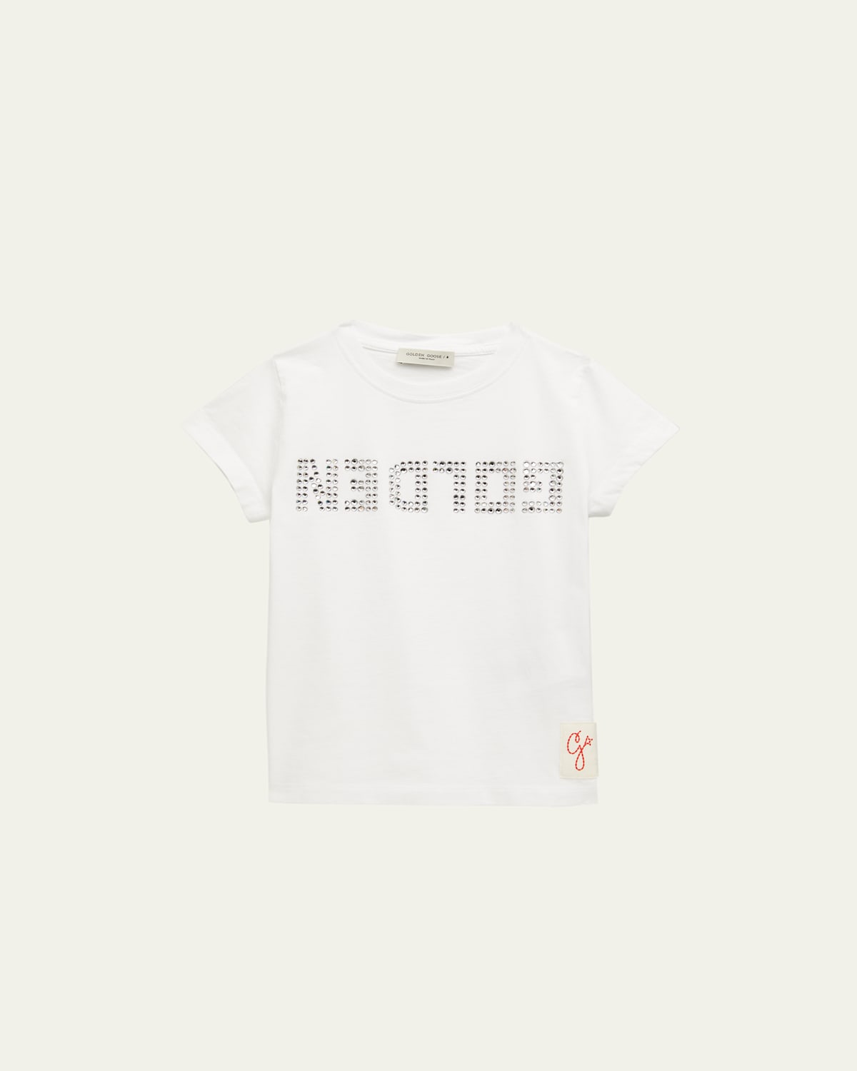 Golden Goose Kids' Girl's Crystalized Logo-print T-shirt In Optic  White