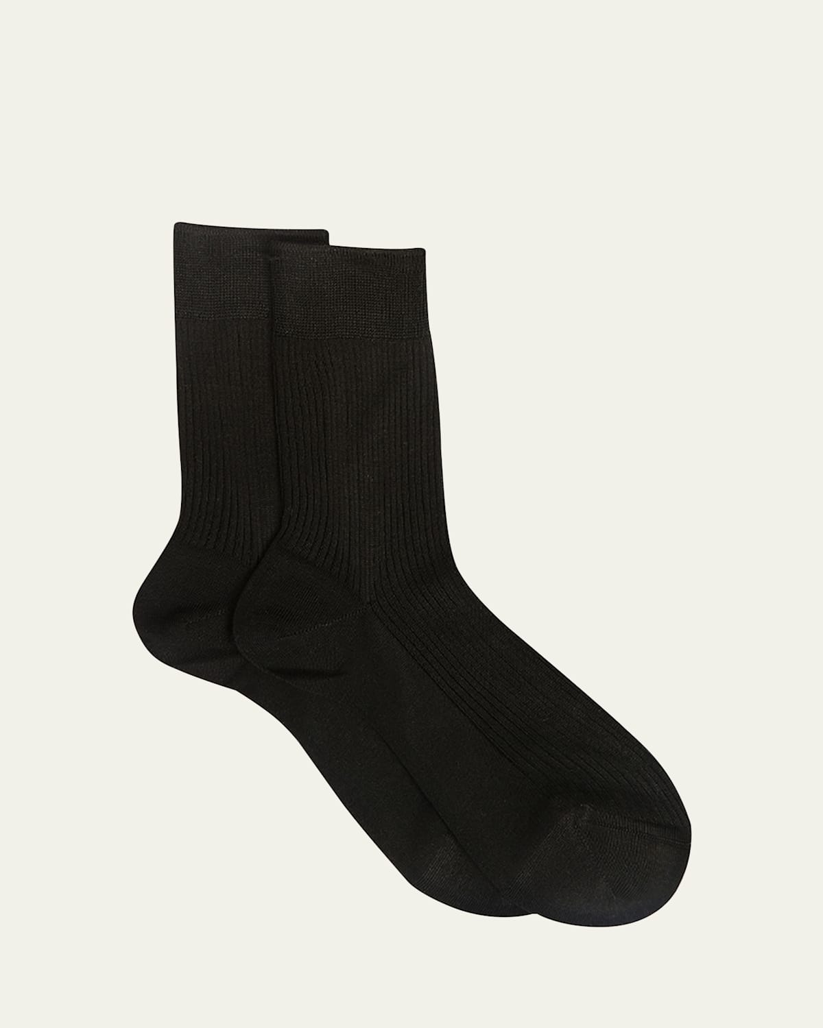 Maria La Rosa Ribbed Silk-blend Crew Socks In Black 560
