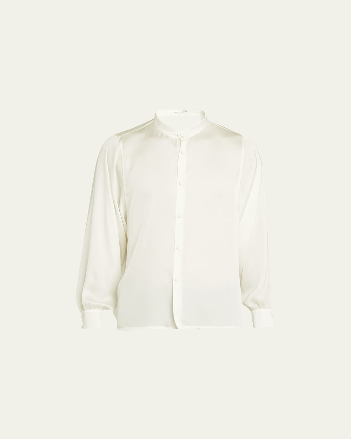 Men's Band-Collar Charmeuse Blouse Shirt