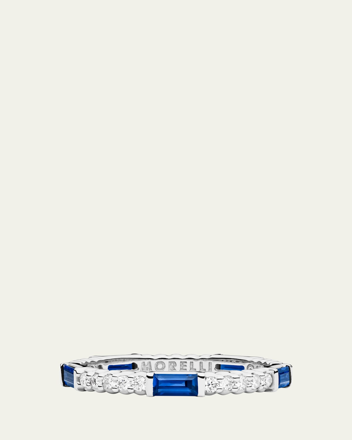 Blue Sapphire & Diamond Pinpoint Baguette Ring in 18K White Gold