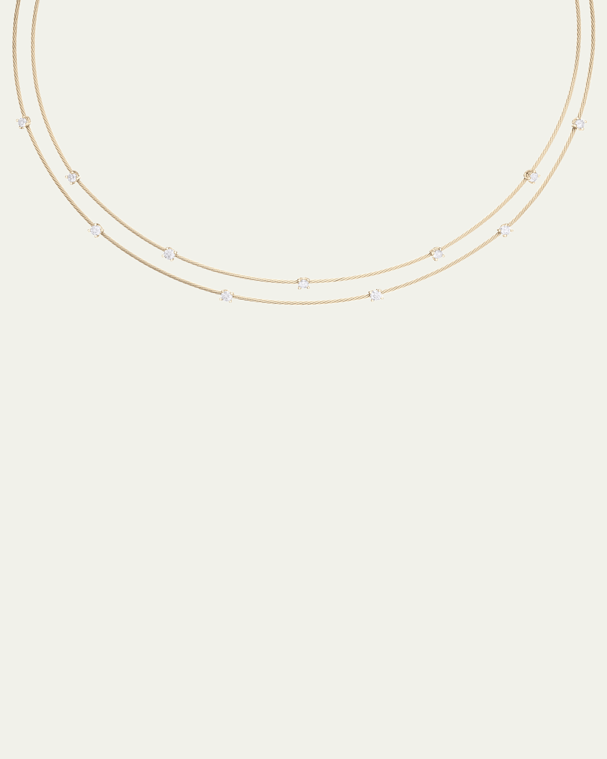 18K Yellow Gold Double Wire Necklace with 11 Round Diamonds