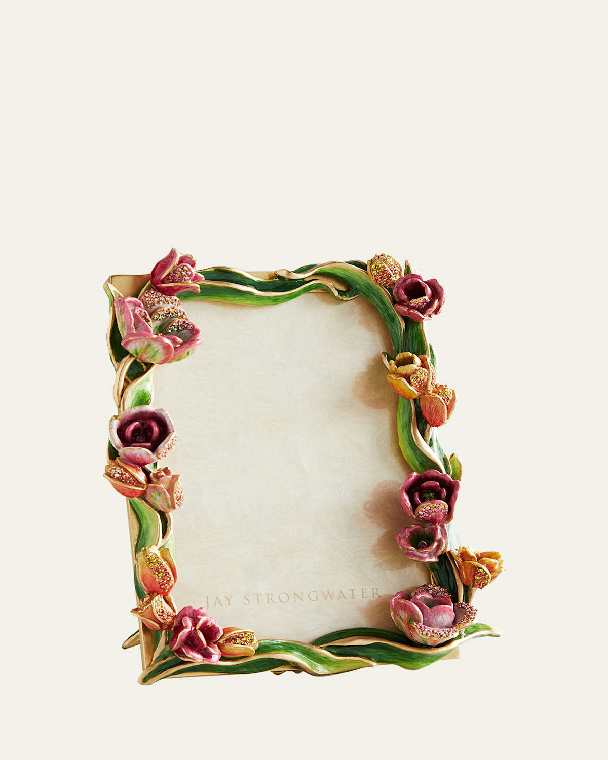 Jay Strongwater Flora & Fauna Evelyn Tulip 5" X 7" Frame In Pink/grn/org