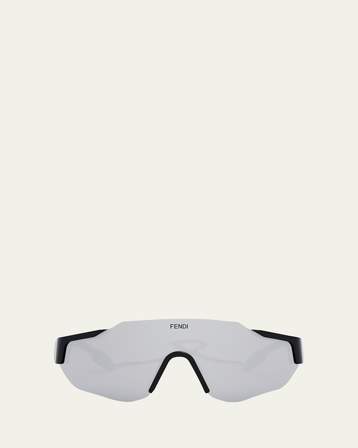 Fendi Men's Rimless Nylon Wrap Sunglasses With Lanyard In Shiny Black Smoke Mirror