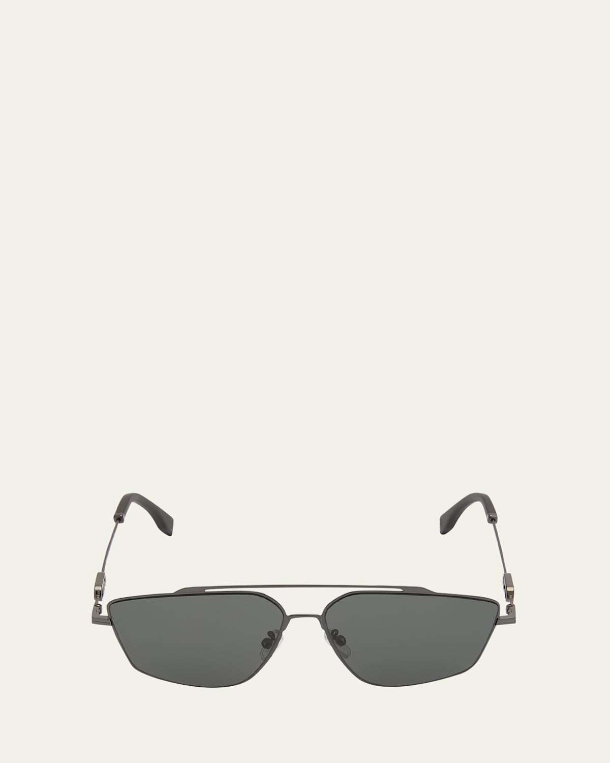 Fendi Men's O'clock Metal Double-bridge Aviator Sunglasses In Shiny Dark Ruthenium Smoke