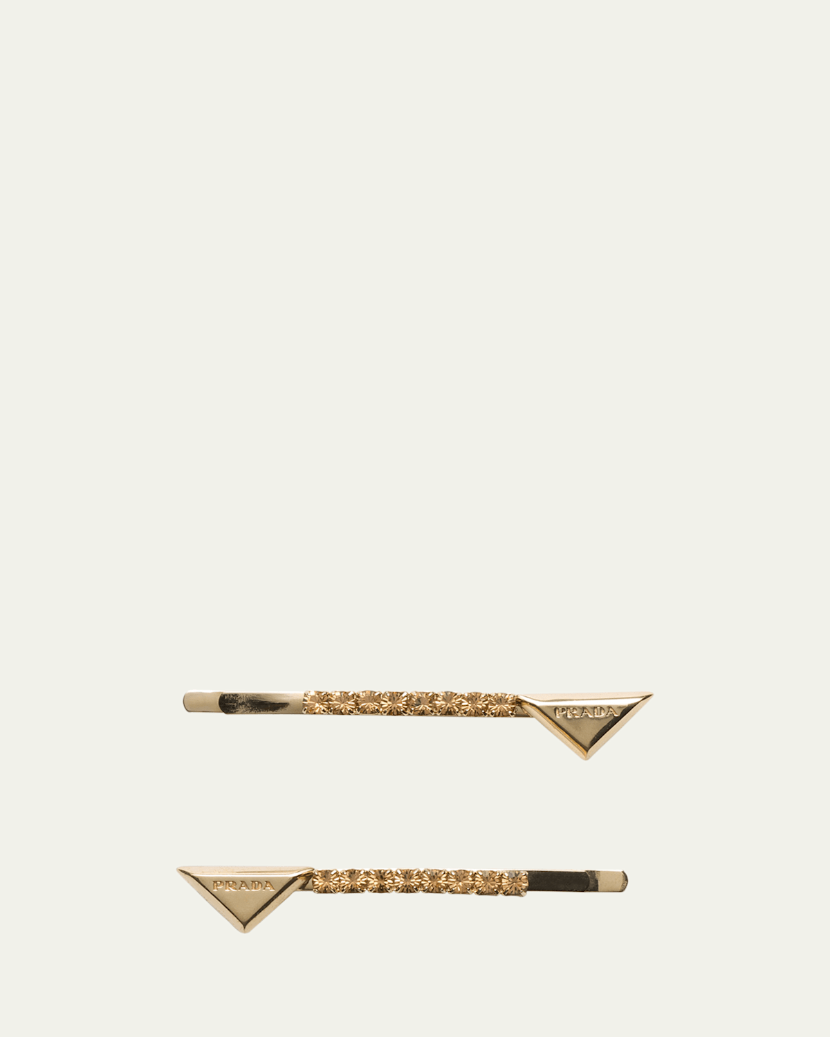 Prada Triangle Logo Embellished Pinch Clips, Set Of 2 In F03cr Oro Light Ctopaz