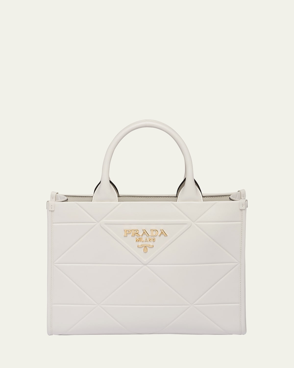 Prada Small Triangle-embossed Shopper Tote Bag In F0009 Bianco
