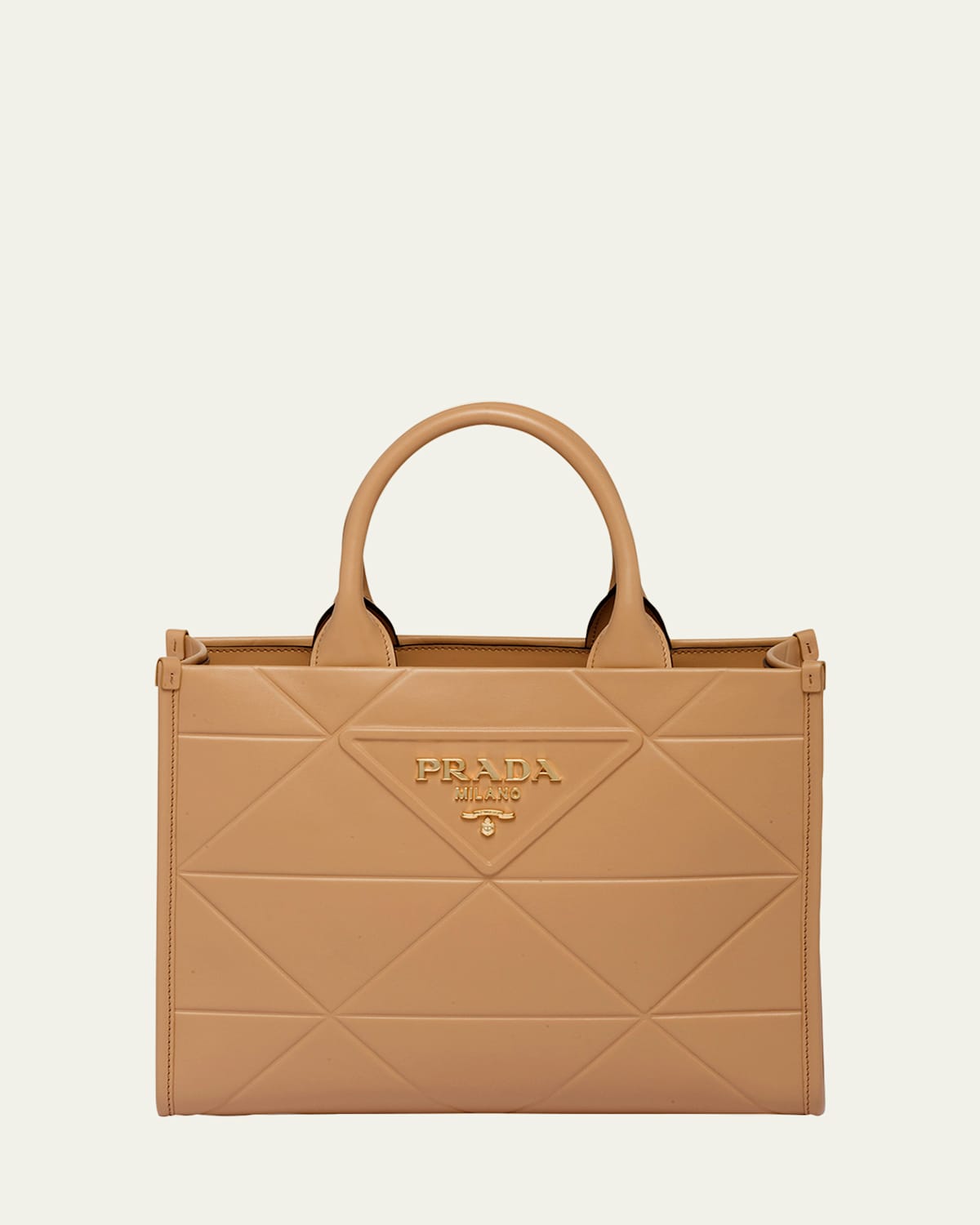 Prada Small Triangle-embossed Shopper Tote Bag In Caramel X