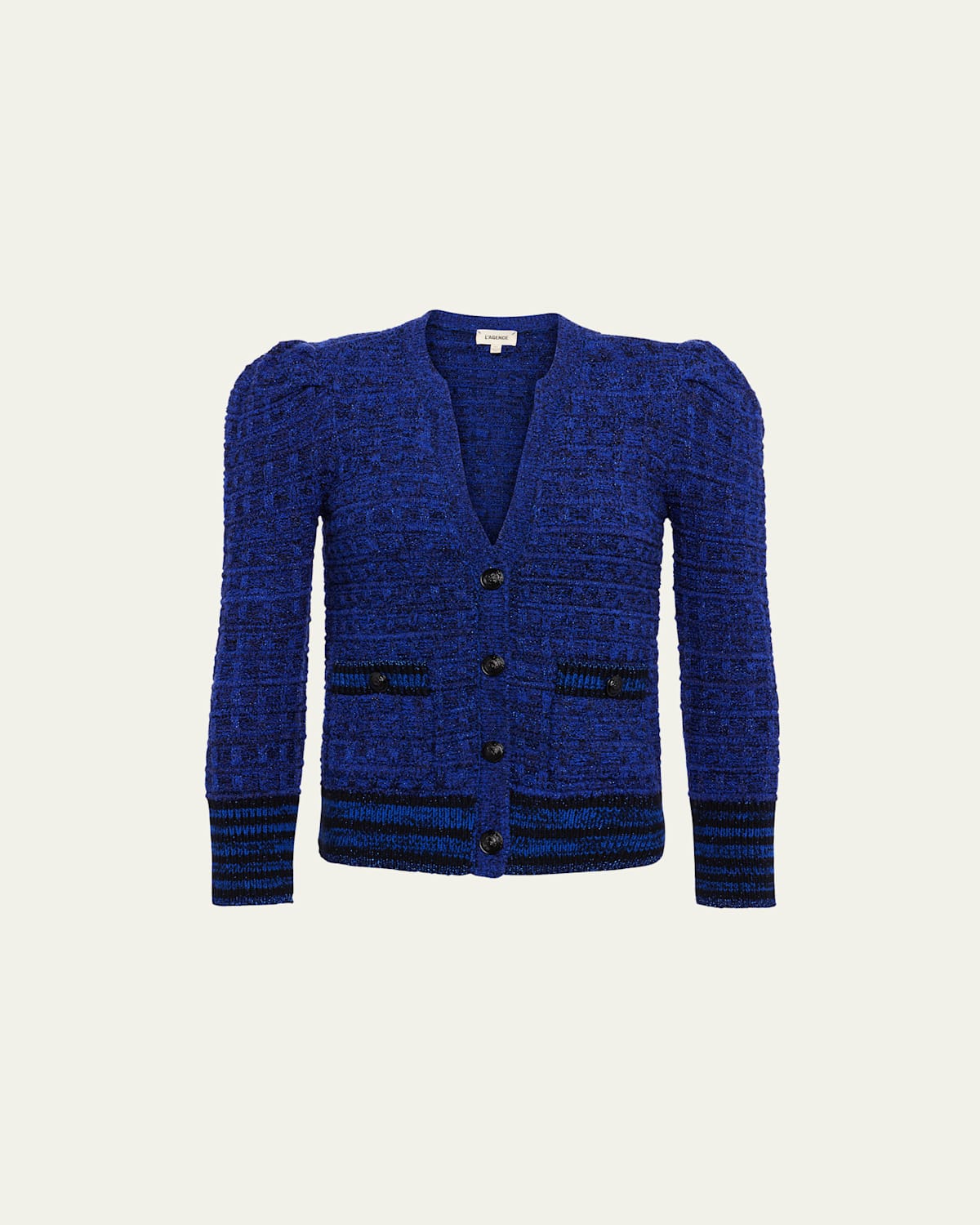 L Agence Jenni Tweed Waffle Stitch Cardigan In Blueblack Multi