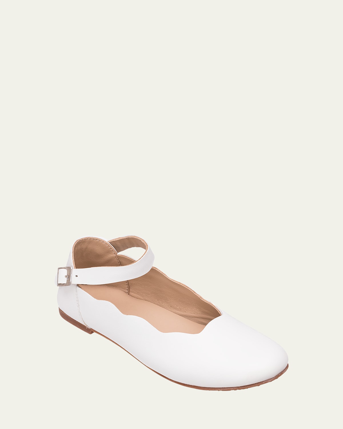 Elephantito Girl's Ondia Metallic Leather Ballerina Flats, Baby/toddler/kids In White