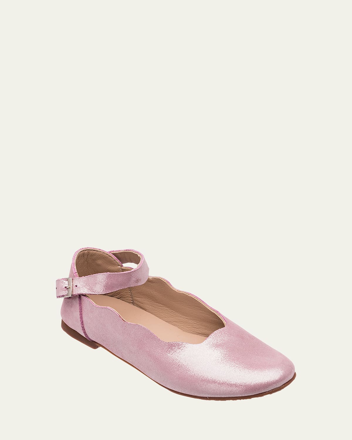 Elephantito Girl's Ondia Metallic Leather Ballerina Flats, Baby/toddler/kids In Blush