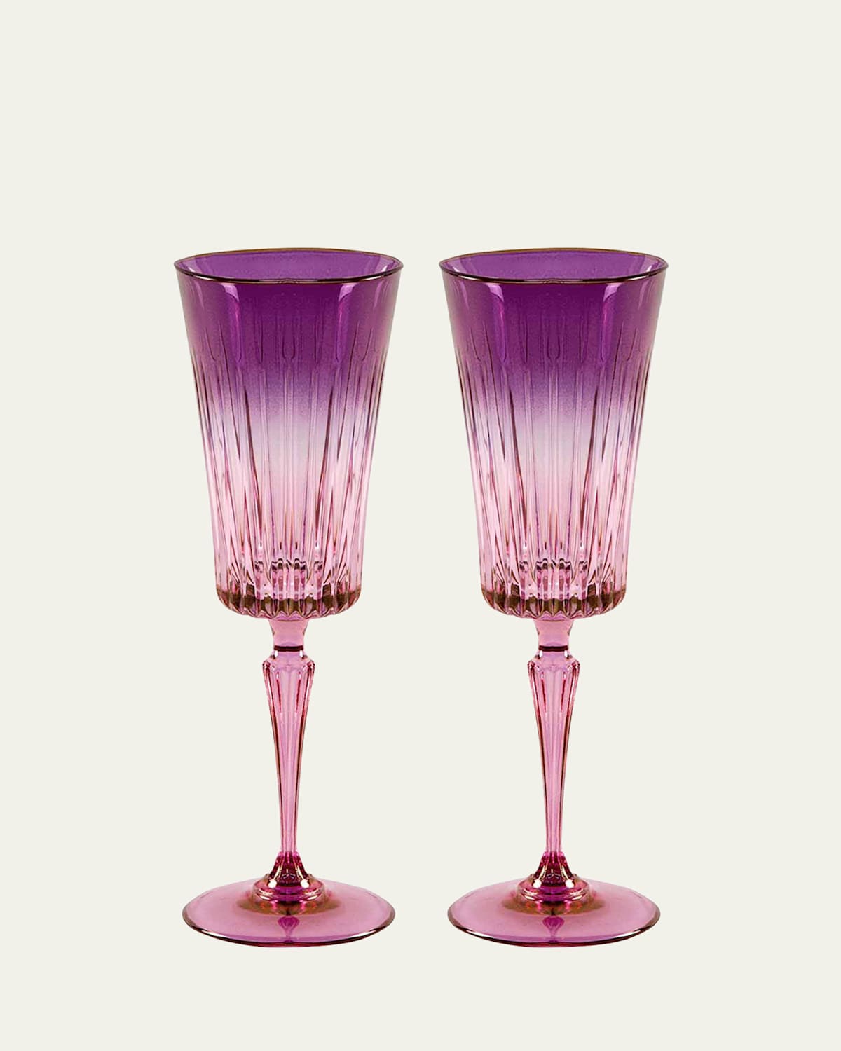 Luisa Beccaria Purple Shaded Stemmed Flute Glasses, Set Of 2 In 271s  Shaded From Violet To Pink