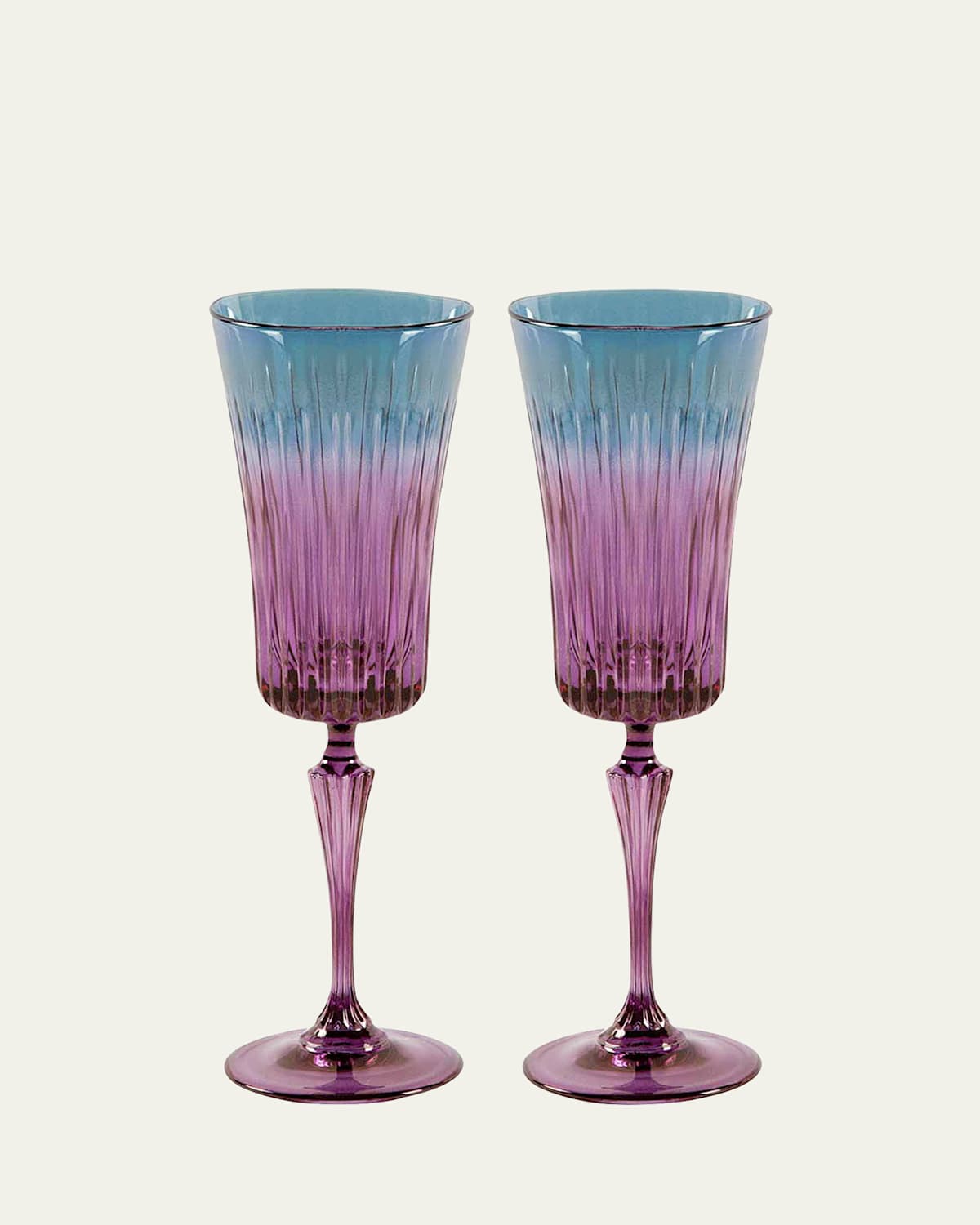 Luisa Beccaria Blue Shaded Stemmed Flute Glasses, Set of 2