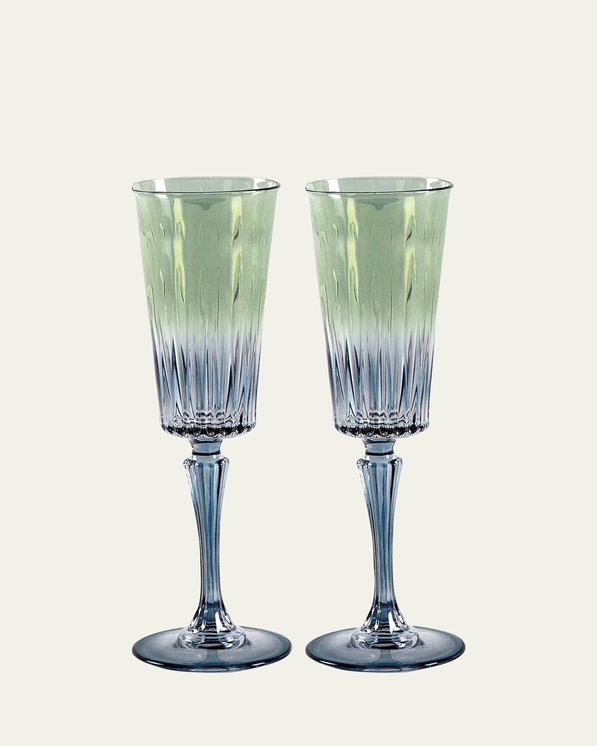Luisa Beccaria Green Shaded Stemmed Flute Glasses, Set of 2