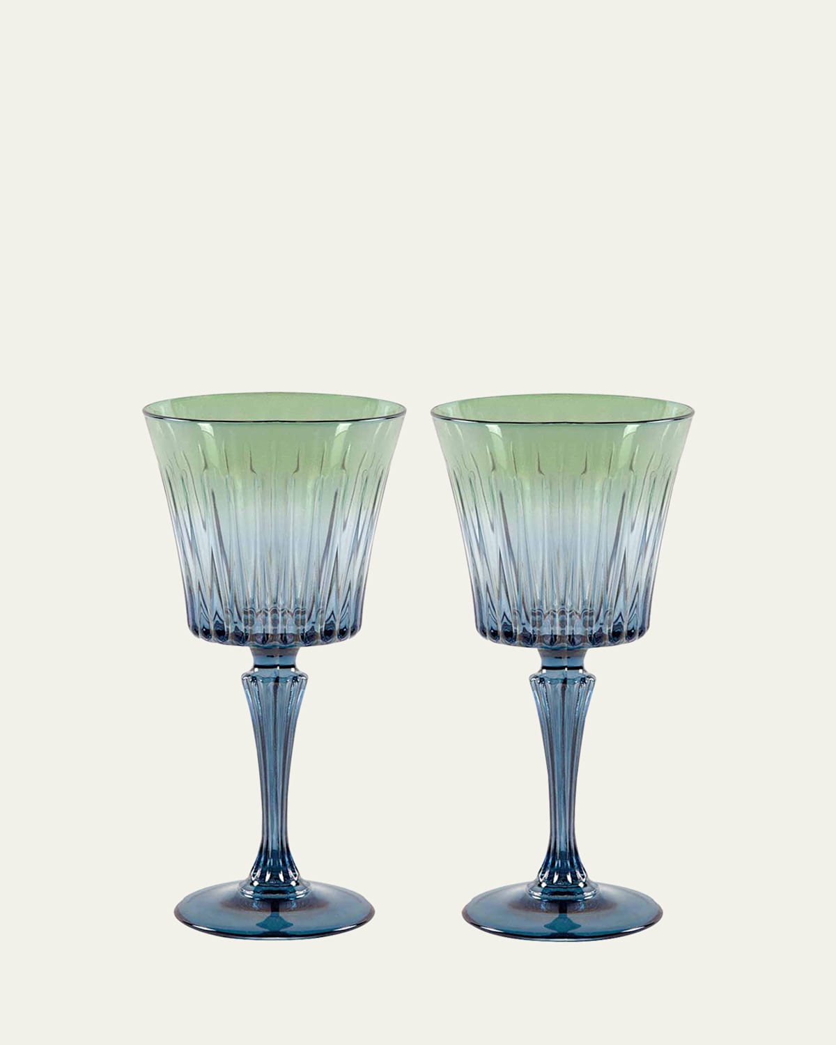 Luisa Beccaria Green Shaded Stemmed Water Glasses, Set of 2