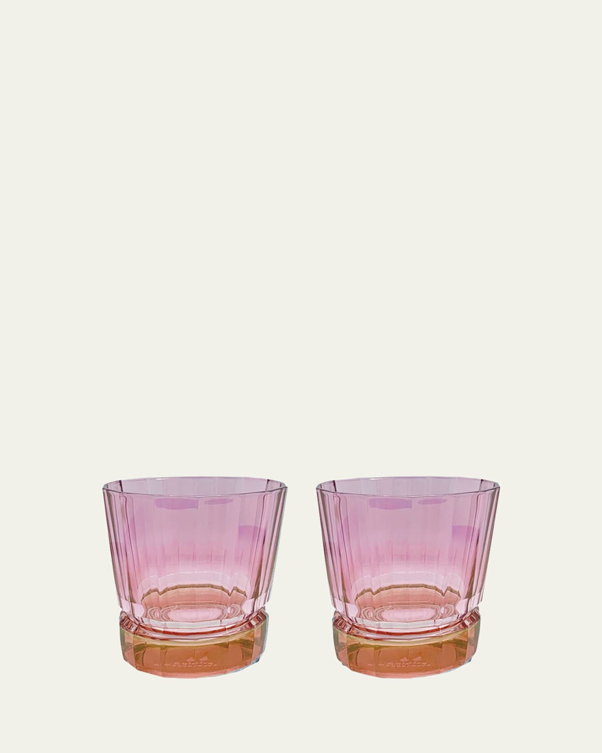 Luisa Beccaria Pink Shaded Short Glass Tumblers, Set Of 2 In 113s Shaded From Red To Pink