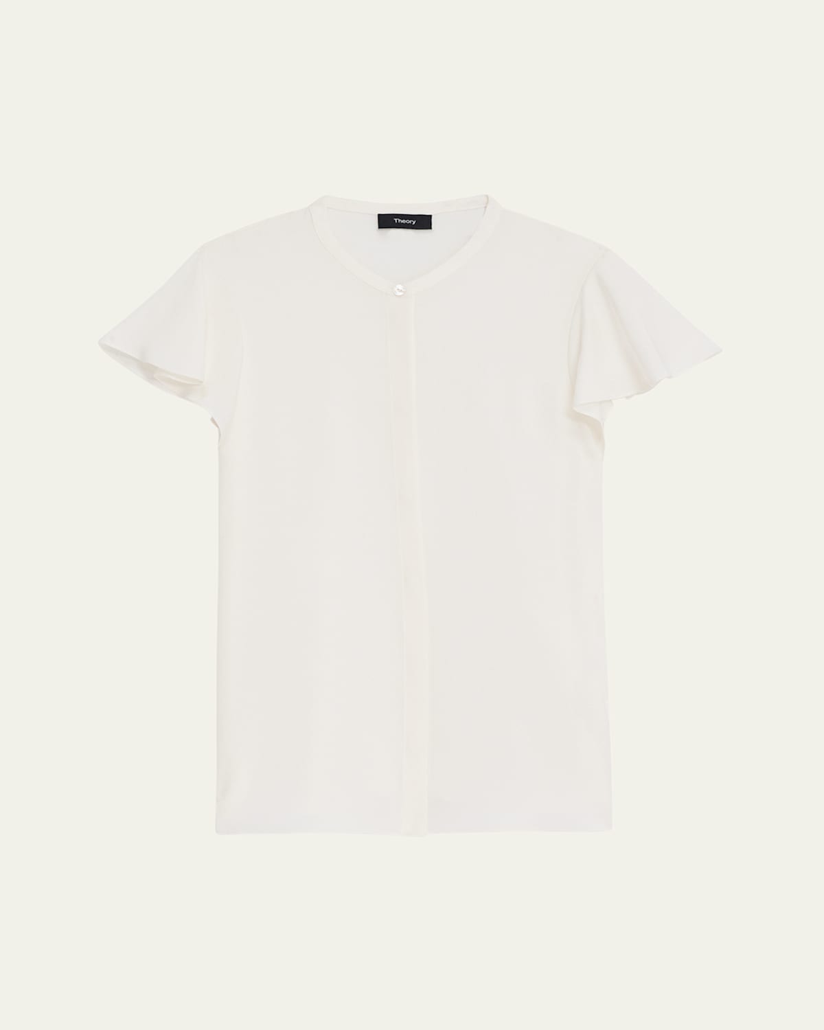 Theory Ruffle-sleeve Silk Button-front Top In Ivory