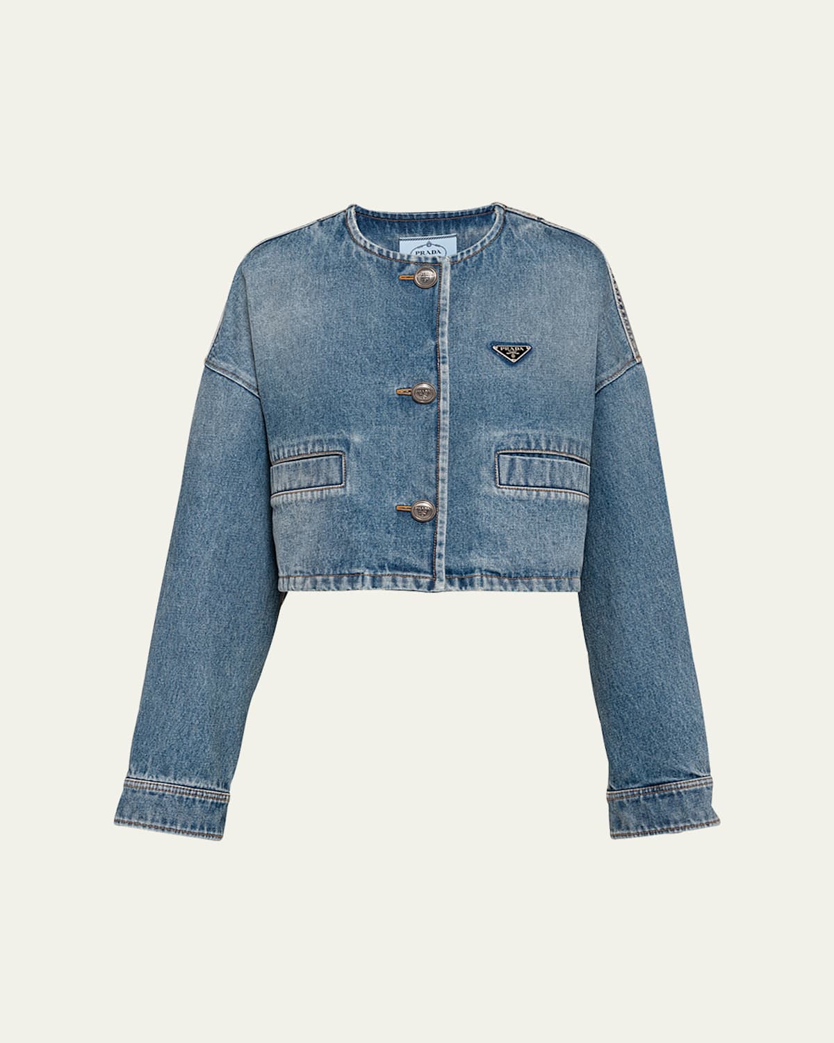 PRADA CROP COLLARLESS DENIM JACKET 